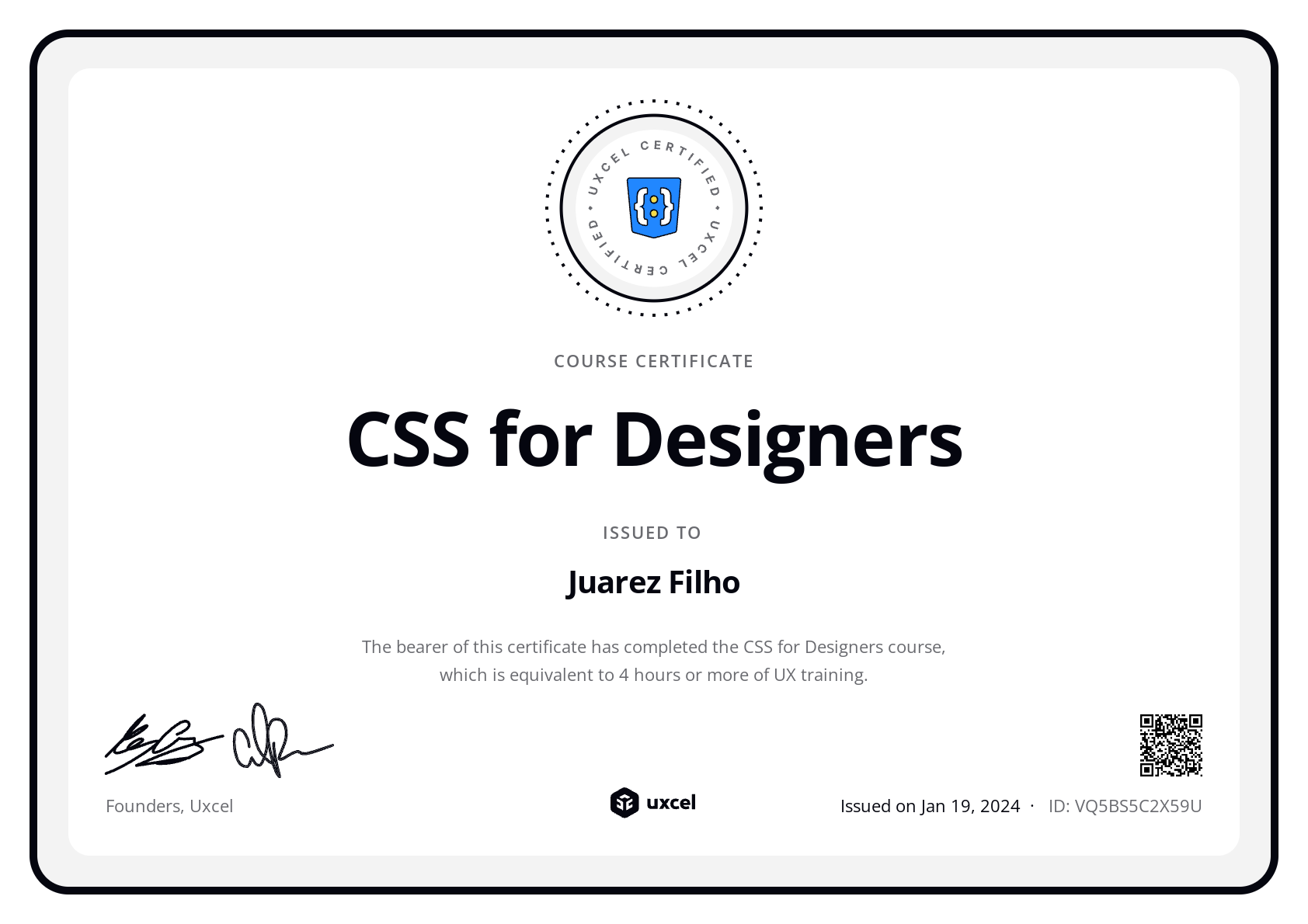 Juarez Filho's certificate
